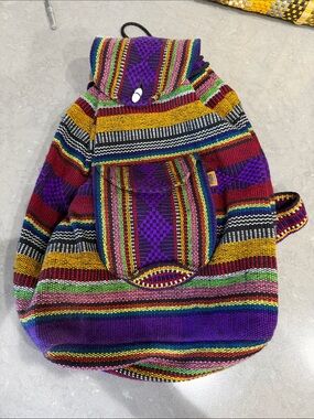Handwoven Multicolor Striped Women’s Backpack - Purple Accent